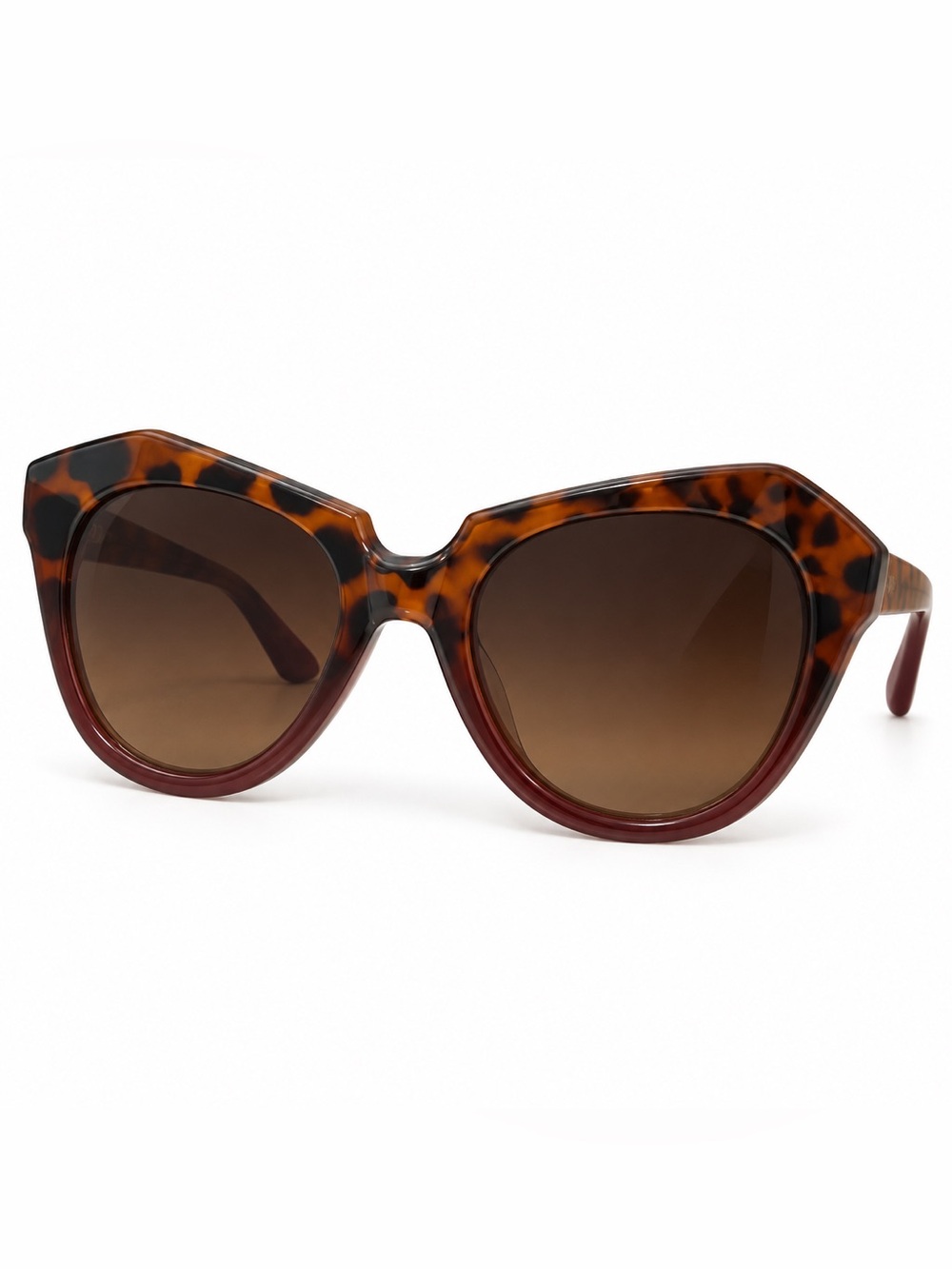 Tortoise Shell Burgundy Cat Eye Sunglasses Brown Gradient Lenses Statement Shade